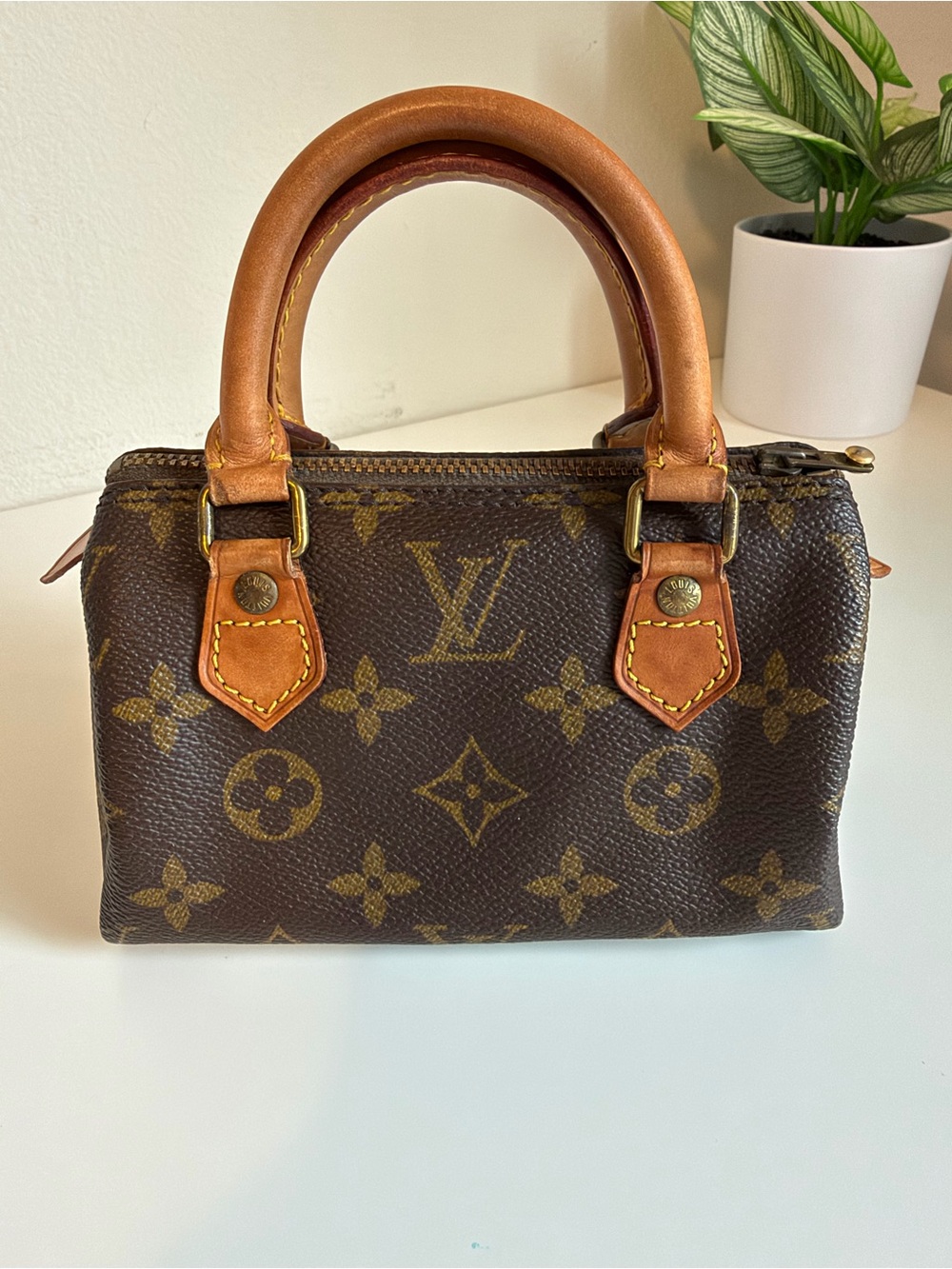 Louis Vuitton Brown Mini Speedy (Mini Sac HL) Monogram with Monogram strap